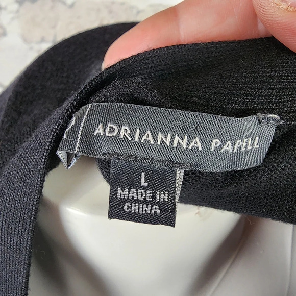 Adrianna  Papell Sheer Pleated Bishop Sleeve Cardigan Black Size Large - Picture 2 of 14